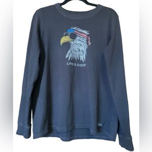 Life Is Good American Eagle Long Sleeve T-shirt Women’s Large Gray Crusher Top